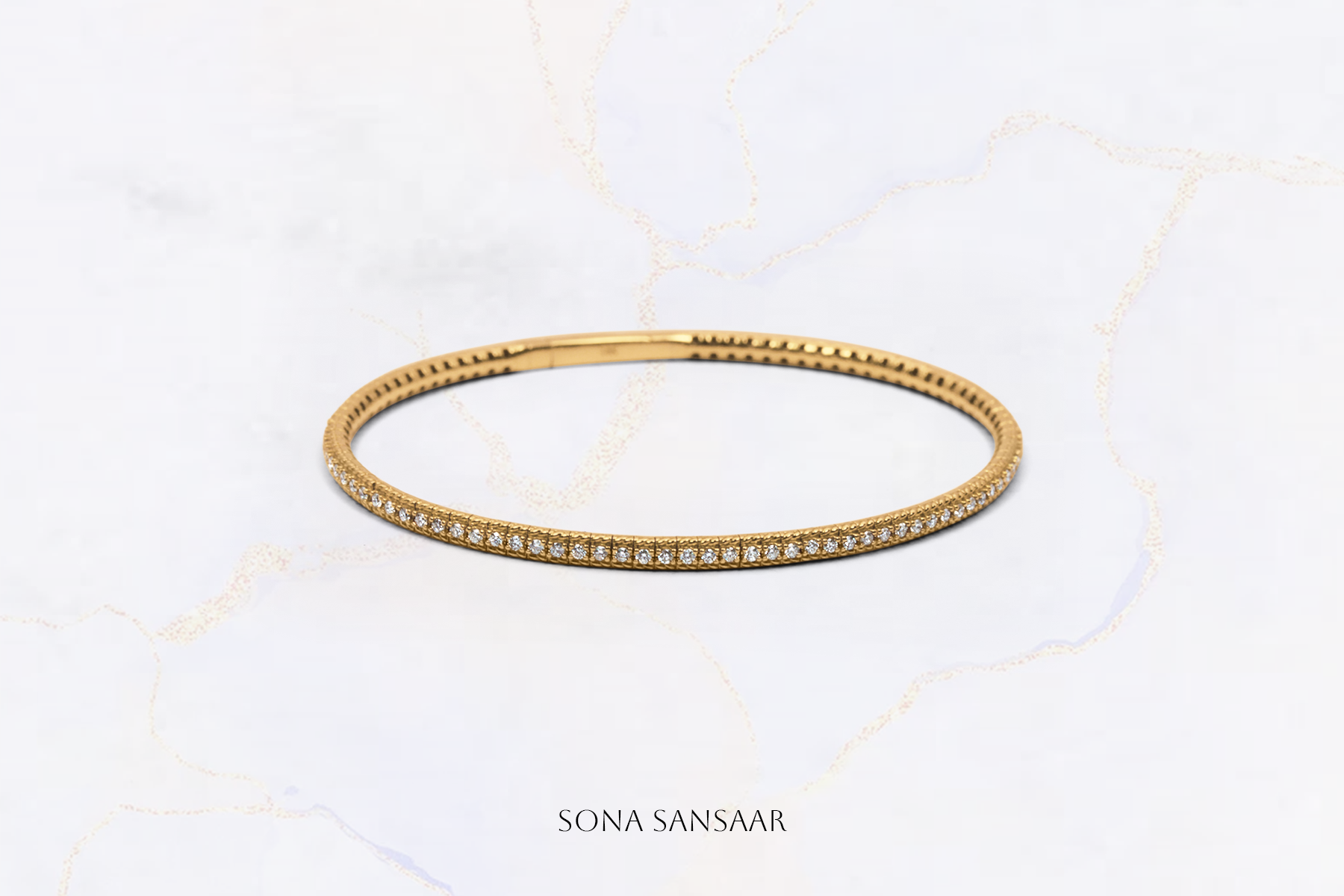 18K Yellow Gold Flexi Bangle with Natural Diamonds | Sona Sansaar