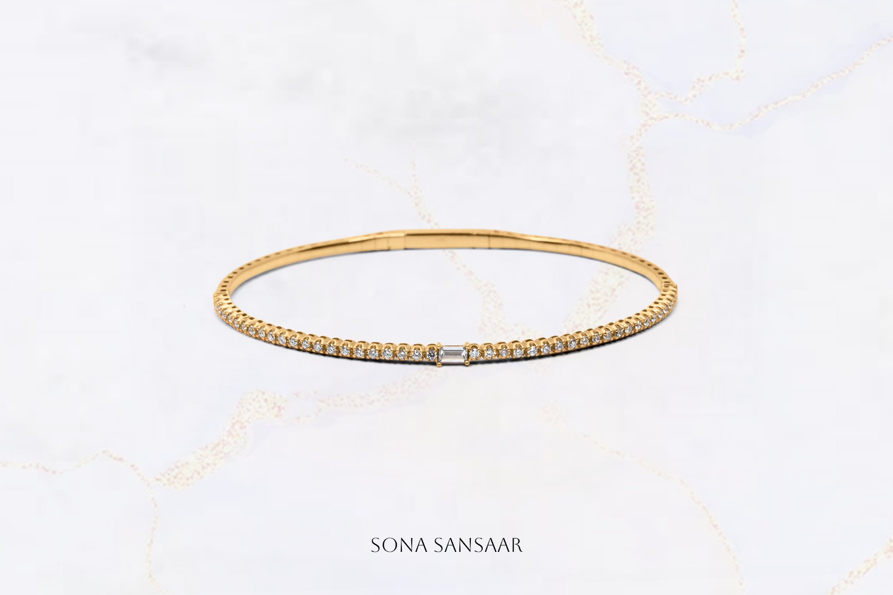18K Yellow Gold Flexi Bangle with Rectangular Diamond Centerpiece | Sona Sansaar