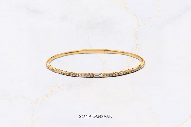 18K Yellow Gold Flexi Bangle with Rectangular Diamond Centerpiece | Sona Sansaar