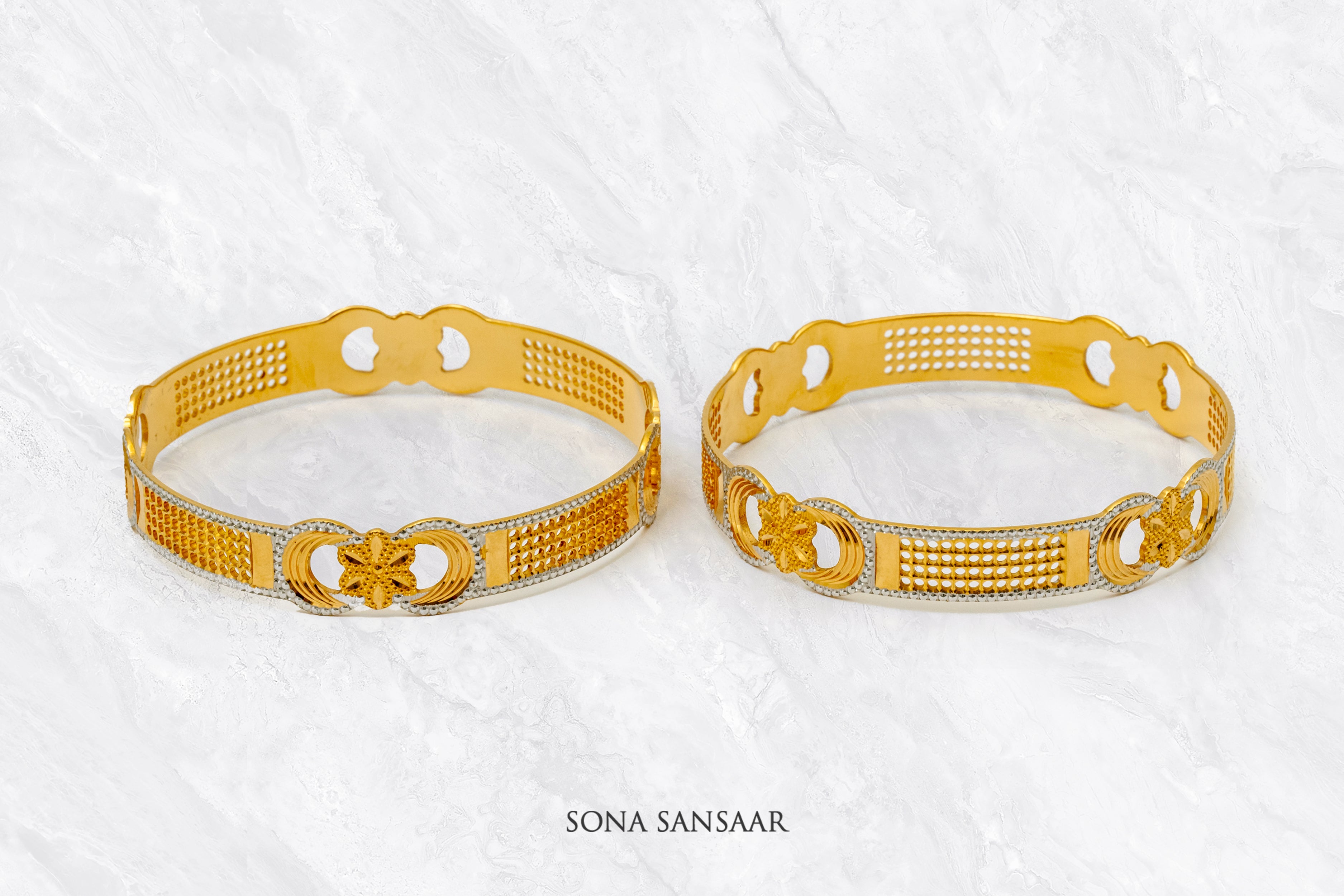Jameela Two Tone Gold Dubai Bangle Pair | Sona Sansaar