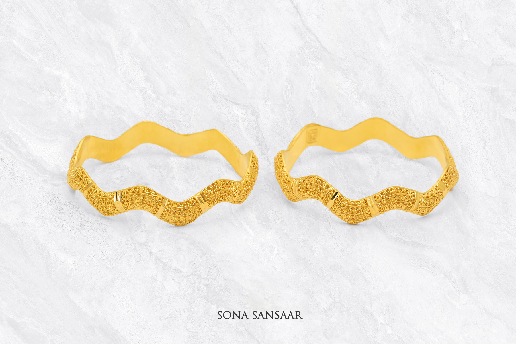 Wave Gold Bangle Pair | Sona Sansaar