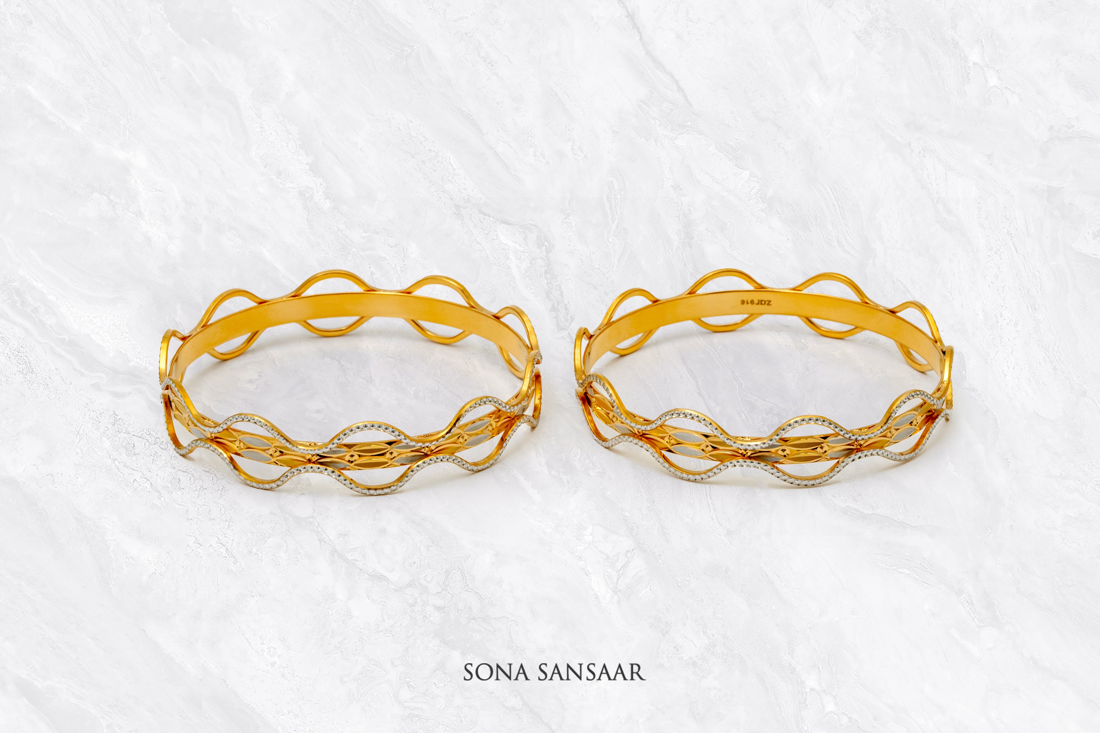 Velura Two Tone Gold Bangle Pair | Sona Sansaar