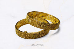 Colored Medallion Gold Bangle Pair