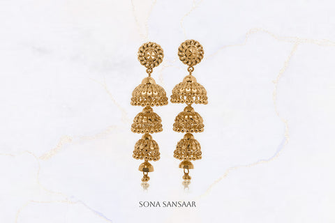 Petal Gold Chandelier Jumkas | Sona Sansaar