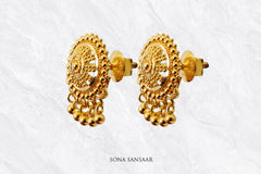 Jeevika Gold Culcutti Hanging Studs with Dangling Balls | Sona Sansaar
