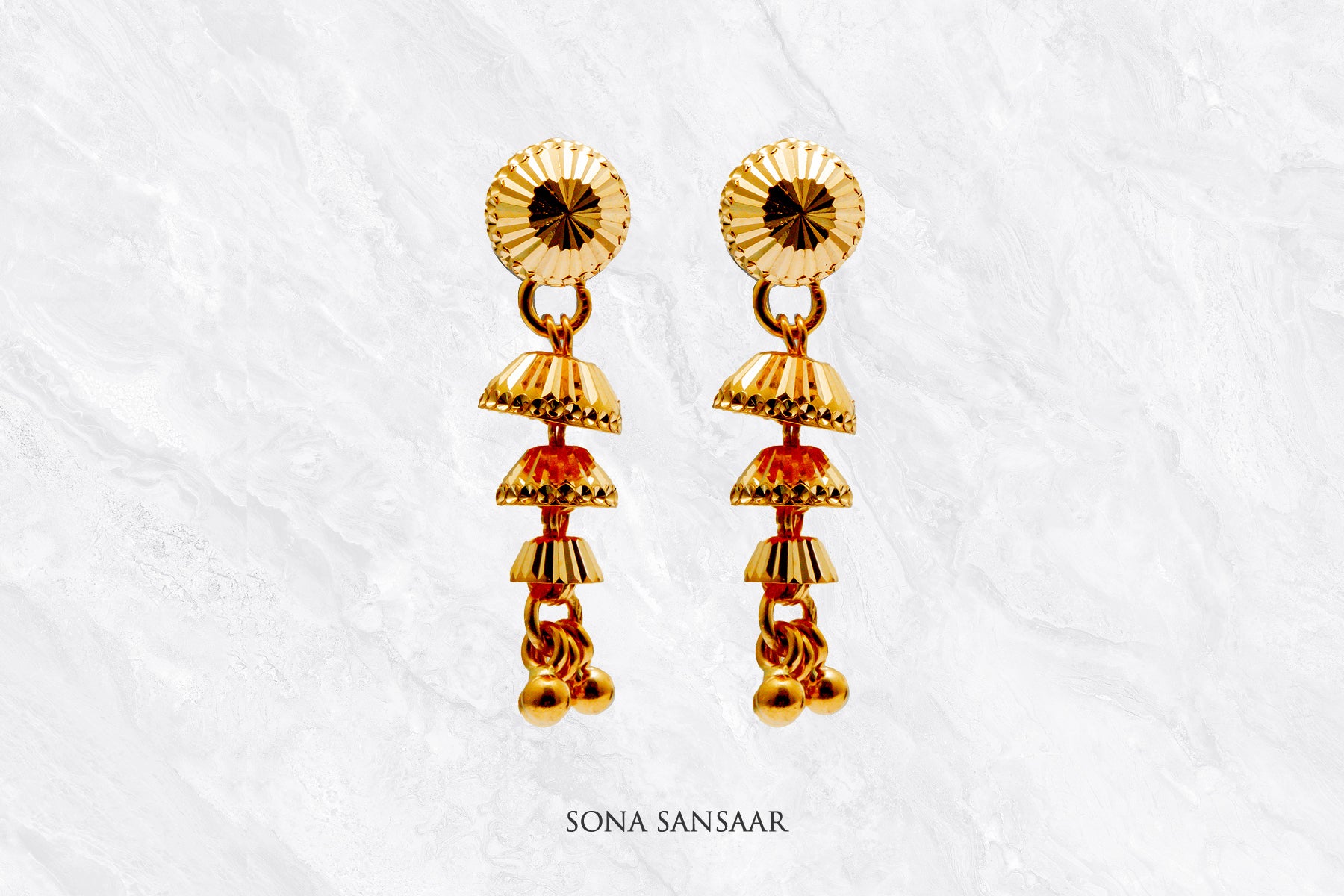 Sunbell Hanging Gold Studs | Sona Sansaar
