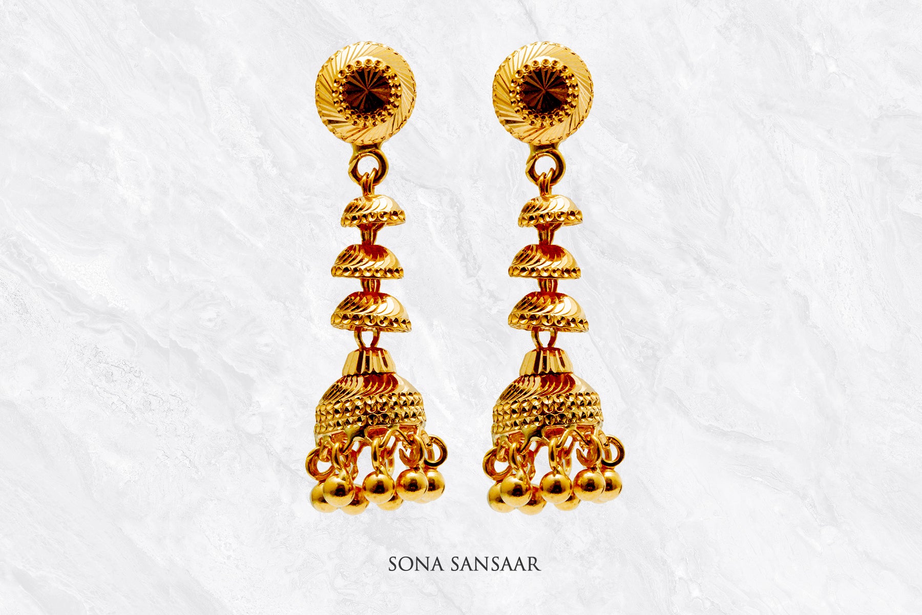 Sunchime Gold Studs with Detachable Hangings | Sona Sansaar