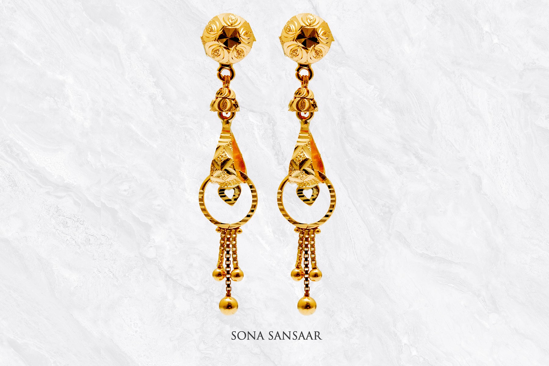 Manjari Gold Studs with Detachable Hangings | Sona Sansaar