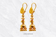 Triveni Gold Hoops with Jhumka Hangings | Sona Sansaar