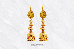 Triveni Gold Hoops with Jhumka Hangings | Sona Sansaar