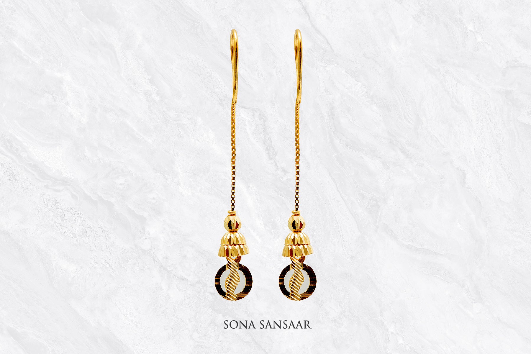 Halo Chain Gold Hoops with Hangings | Sona Sansaar