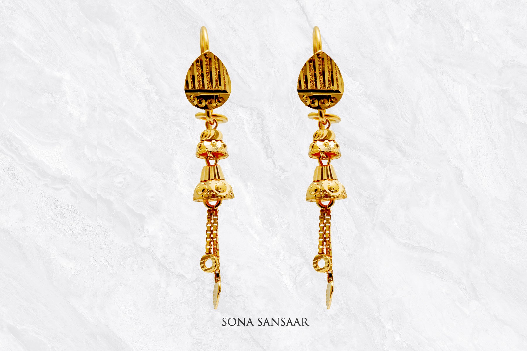 Rayline Gold Hoops with Hangings | Sona Sansaar