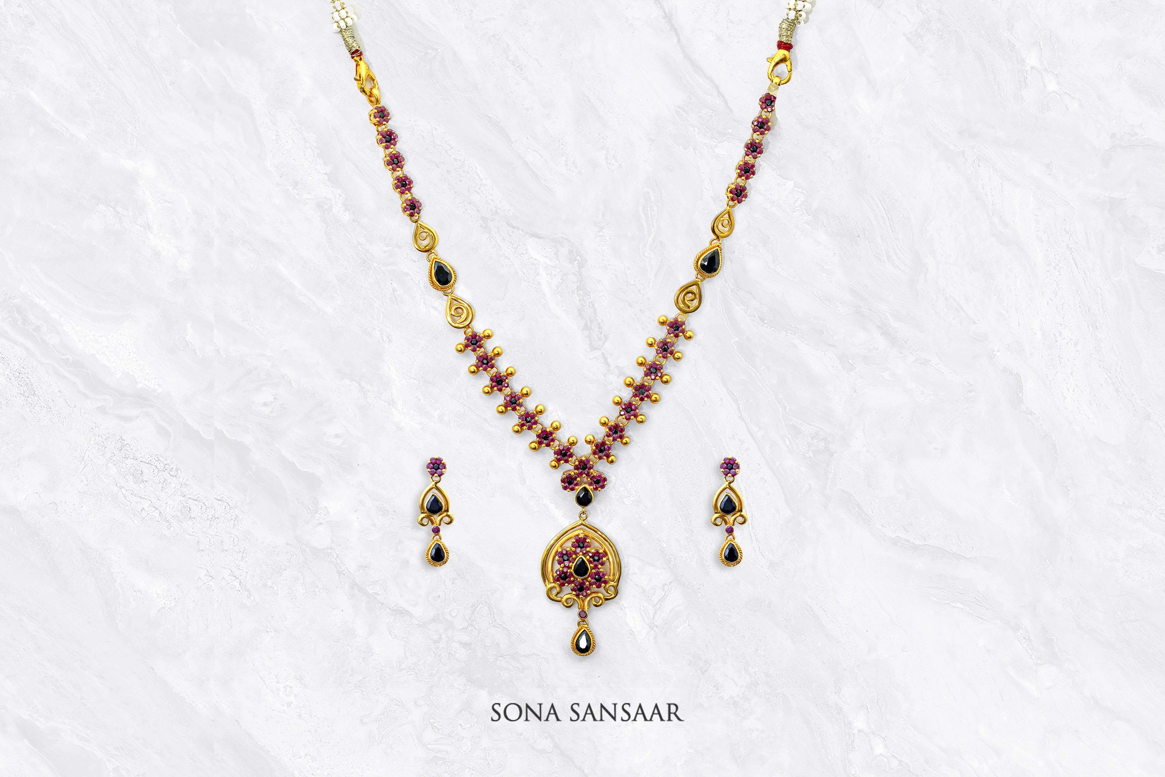 Mystic Ruby and Saphire Necklace Set | Sona Sansaar