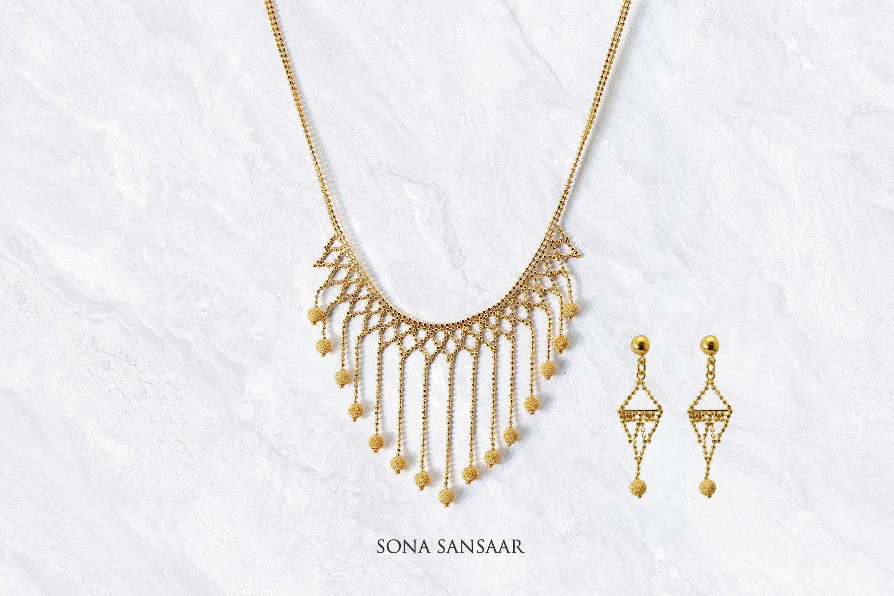 Golden Cascade Necklace Set| Sona Sansaar