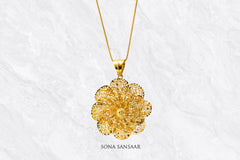 Blossom Gold Mesh Flower Pendant | Sona Sansaar