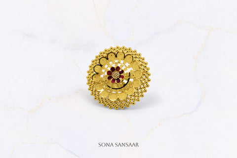 22K Gold Flower Ring with Meenakari Design 4 | Sona Sansaar Flower Ring Collection