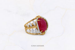 Crimson Lattice Gold Ring | Sona Sansaar