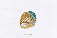 Celestial Aqua Gold Ring | Sona Sansaar