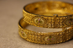 Colored Medallion Gold Bangle Pair