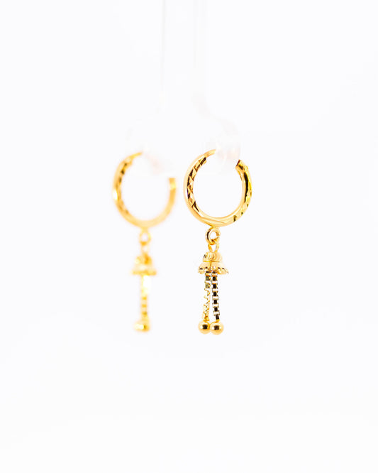 22K Gold Fancy Hoop Earrings with Hanging Jhumka Drops