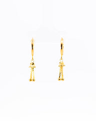 22K Gold Fancy Hoop Earrings with Hanging Jhumka Drops