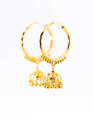 22K Yellow Gold Diamond-Cut Hoop Earrings with Chandelier Bell Drops