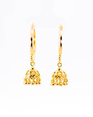 22K Yellow Gold Diamond-Cut Hoop Earrings with Chandelier Bell Drops