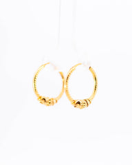 22K Yellow Gold Delicate Fancy Hoop Earrings with Textured Stations