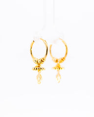 22K Yellow Gold Fancy Hoop Earrings with Jhumka-Style Hanging Drops