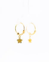 22K Gold Flower Drop Earrings | Small Fancy Hoop Earrings with Floral Charm NZ