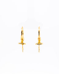 22K Yellow Gold Fancy Hoop Earrings with Jhumka-Style Hanging Drops