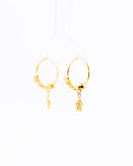 22K Gold Flower Drop Earrings | Small Fancy Hoop Earrings with Floral Charm NZ