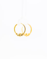 22K Yellow Gold Delicate Fancy Hoop Earrings with Textured Stations