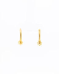 22K Yellow Gold Delicate Fancy Hoop Earrings with Textured Stations