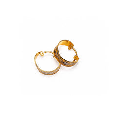 Luxury 22K Two-Tone Gold Fancy Diamond-Cut Bali Hoop Earrings | 3.47g High-Purity Solid Plain Broad Textured Everyday Fine Jewelry