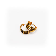Classic 22K Yellow Gold Triple-Ribbed Huggie Hoop Earrings | 2.1g Solid High-Polish Gold, Timeless Plain Textured Everyday Fine Jewelry