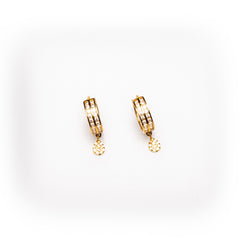 Luxury 22K Yellow Gold Dual-Row Cubic Zirconia Huggie Hoop Earrings | 1.55g High-Purity Solid Gold, Elegant Pavé Hoops with Hanging Disc Charms