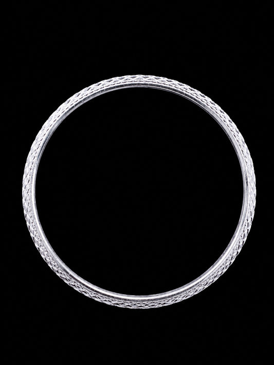 Men's Cross-Hatch Sterling Silver Bangle | 925 Solid Silver Kada 73mm