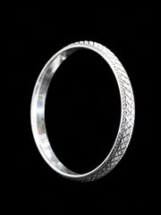 Men's Cross-Hatch Sterling Silver Bangle | 925 Solid Silver Kada 73mm