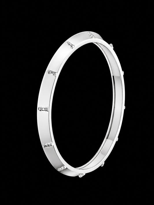 Men's Checkerboard Sterling Silver Bangle | 925 Silver Black Grid Kada 73mm