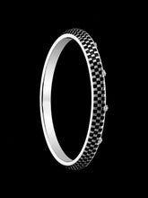 Men's Checkerboard Sterling Silver Bangle | 925 Silver Black Grid Kada 73mm
