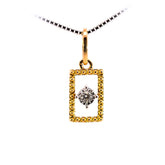 Minimalist 18K Two-Tone Gold Floating Solitaire Diamond Geometric Pendant | 0.02 CT Single VS-GH Accent Stone, 0.5g Dainty Rectangular Everyday Fine Jewelry