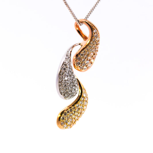 Luxury 18K Tricolor Gold Wave Pendant | 0.38 CT Brilliant VS-GH Diamonds, 103 Pave-Set Stones, Three-Tone Rose, White & Yellow Gold Luxury Fine Jewelry