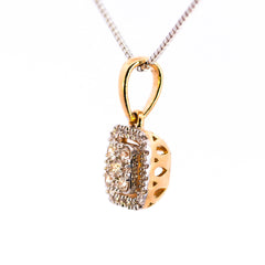 18K Gold Two-Tone Cushion Halo Diamond Cluster Pendant | Brilliant VS-GH Diamond Centerpiece, Pave-Set Border, Elegant Double-Layer Geometric Fine Jewelry
