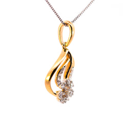 18K Yellow and White Gold Floral Marquise Diamond Pendant | 0.20 CT Brilliant VS-GH Accent Diamonds, 14 Hand-Set Stones, Architectural Openwork Fine Jewelry