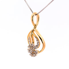 18K Yellow and White Gold Floral Marquise Diamond Pendant | 0.20 CT Brilliant VS-GH Accent Diamonds, 14 Hand-Set Stones, Architectural Openwork Fine Jewelry