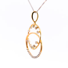 18K Yellow and White Gold Interlocking Eclipse Circle Pendant | 0.21 CT Brilliant VS-GH Diamonds, 23 Hand-Set Accent Stones, Two-Tone Geometric Fine Jewelry