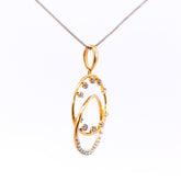 18K Yellow and White Gold Interlocking Eclipse Circle Pendant | 0.21 CT Brilliant VS-GH Diamonds, 23 Hand-Set Accent Stones, Two-Tone Geometric Fine Jewelry