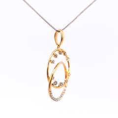 18K Yellow and White Gold Interlocking Eclipse Circle Pendant | 0.21 CT Brilliant VS-GH Diamonds, 23 Hand-Set Accent Stones, Two-Tone Geometric Fine Jewelry