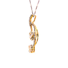 Luxury 18K Gold Twin Floral Baguette & Round Diamond Pendant | 0.24 CT VS-GH Mixed-Cut Diamonds, 40 Hand-Set Stones, Two-Tone Botanical Fine Jewelry
